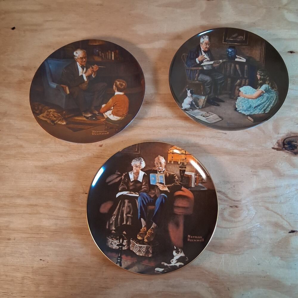 Set Of 3 Norman Rockwell Collector Plates Limited Edition Knowles Collection